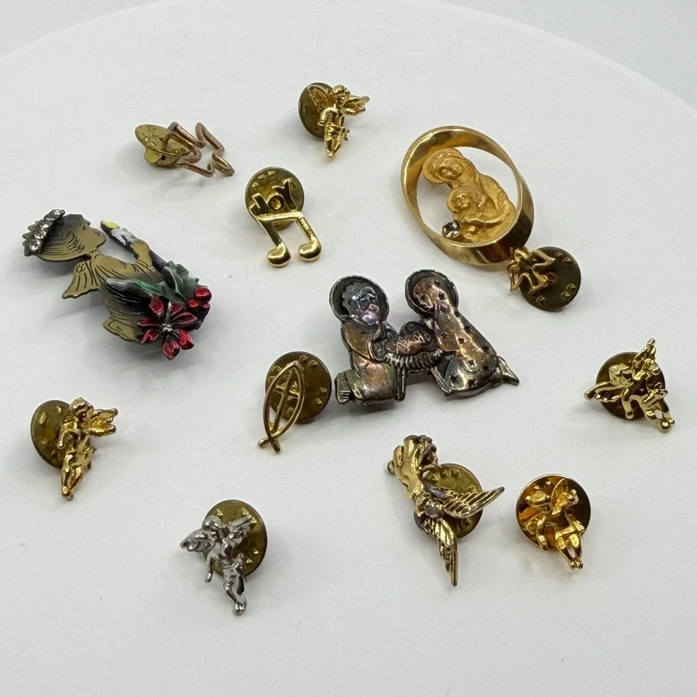 Religious Christmas Enamel Angel Madonna Cherub Joy Lapel Pin Brooch Lot Gift